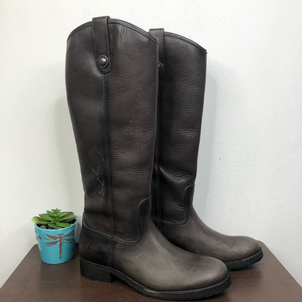 FRYE Melissa Button Lug Tall Boot In Smoke Women's Size 6.5B 3471374-SMK